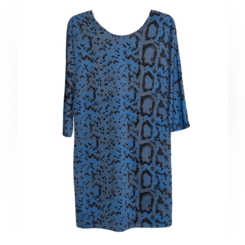 Julie Brown NYC blue gray and black snakeskin print 3/4 sleeve shift dress Small